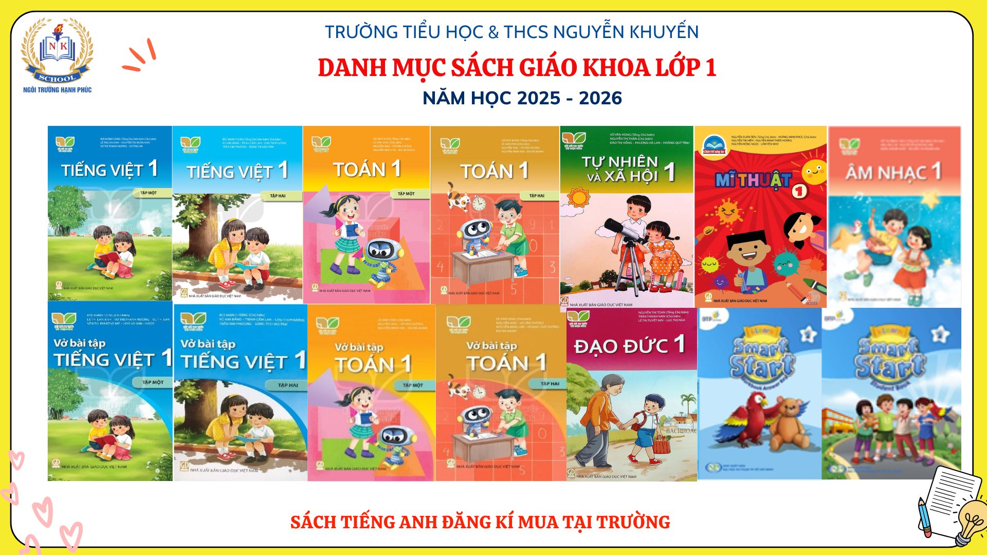 THÔNG BÁO DANH MỤC SÁCH GIÁO KHOA LỚP 1 NĂM HỌC 2025 - 2026